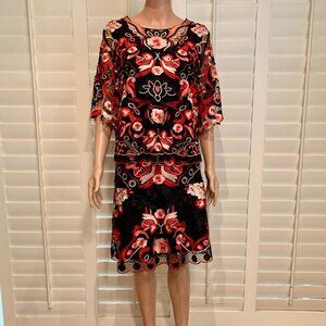 Kobi Halperin Lace Overlay Floral Embroidered Two-piece skirt set